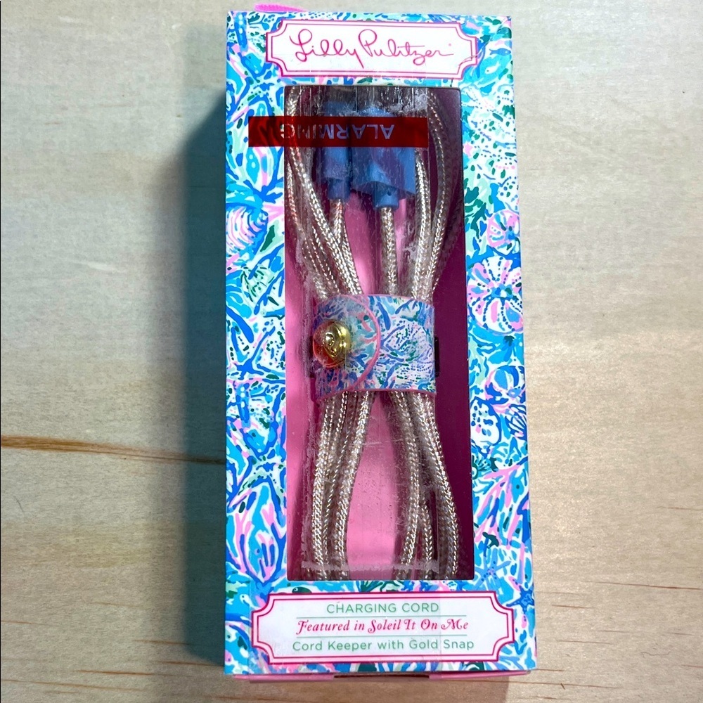 NIB Lilly Pulitzer  Charging Cord - Pink and Blue with Gold Snap